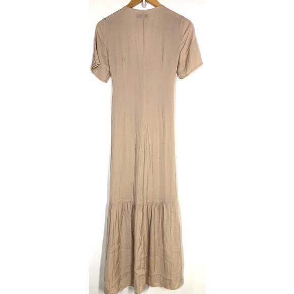 Love Whit Port Dress Tie Waist Short Sleeve Button Front Midi Nude S - Picture 6 of 15